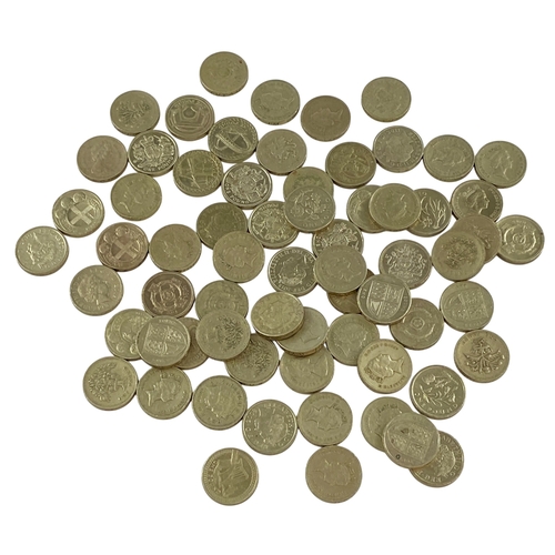 Hoard of 66 x Old Shape Round Pound Coins.