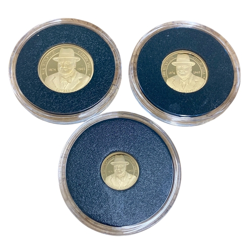 61 - 2024 150th Anniversary of Winston Churchill Gold proof 3 coin Sovereign Set.
Quarter, Half and Full ... 