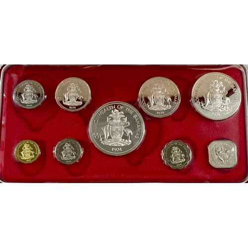 73 - Bahamas 1074 Proof set 
$5 and $2 sterling .925 Silver
$1 and 50c .800 Silver.
Practically as struck... 