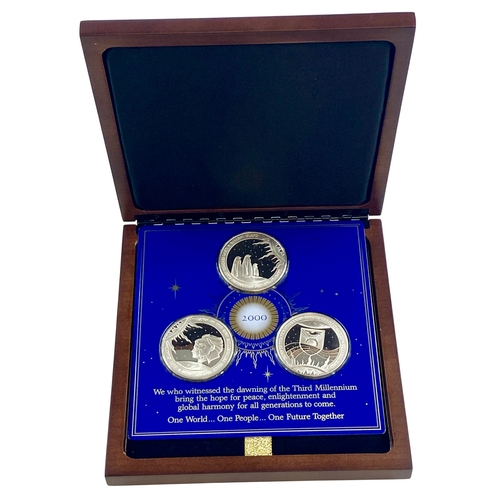 76 - A collection of 3 x Sterling silver Commemorative medals, celebrating the dawn of the New millennium... 