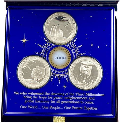 76 - A collection of 3 x Sterling silver Commemorative medals, celebrating the dawn of the New millennium... 