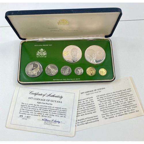 79 - National Coinage of Guyana Proof Set 1977
2 Large coins .925 and .500 Silver in original case of iss... 