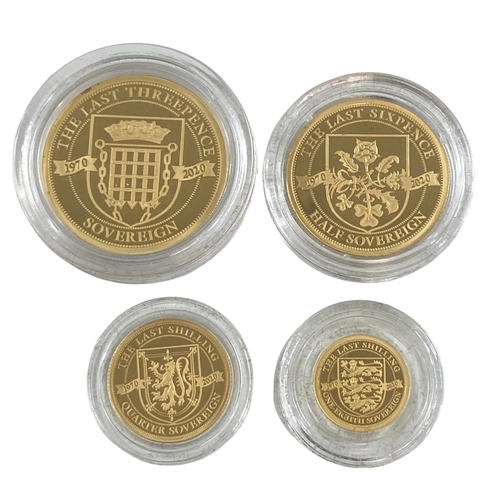 83 - TDC 2020 Pre-decimal 50th Anniversary gold Sovereign prestige set.
One eighth sovereign, quarter sov... 