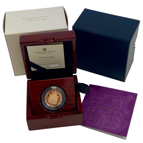 90 - Charles III Gold proof Sovereign 2025.
Shield design.
Brilliant, about a struck, in original Royal M... 