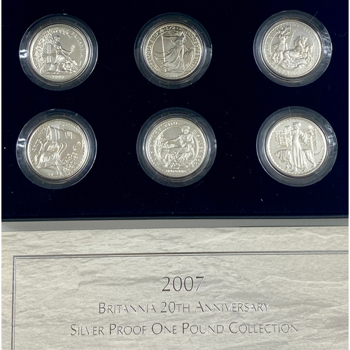 95 - 2007 Britannia 20th Anniversary silver proof One pound collection in Original Royal Mint case with C... 