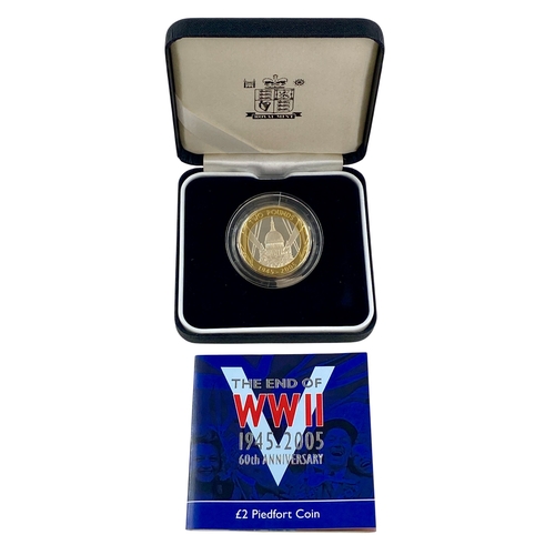 107 - 2005 End of WWII Silver proof Piedfort £2 coin. Toning on reverse of coin, otherwise practically as ... 