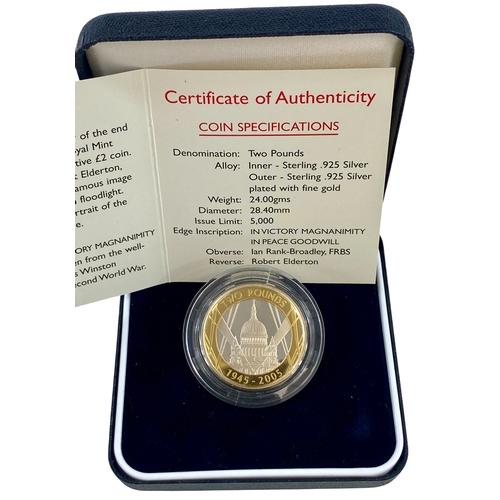 107 - 2005 End of WWII Silver proof Piedfort £2 coin. Toning on reverse of coin, otherwise practically as ... 