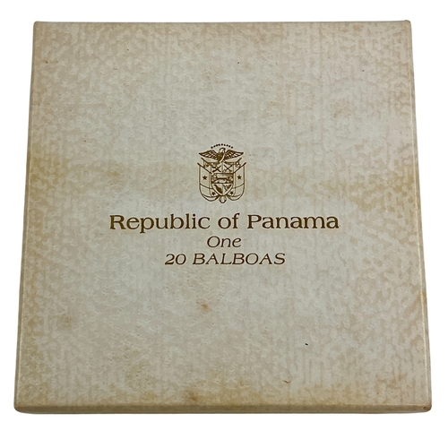 8 - Panama 20 Balboas silver coin 1974 Proof .925 Silver 129.59 grams in original box with COA.