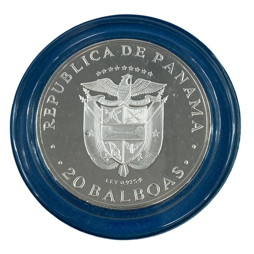 8 - Panama 20 Balboas silver coin 1974 Proof .925 Silver 129.59 grams in original box with COA.
