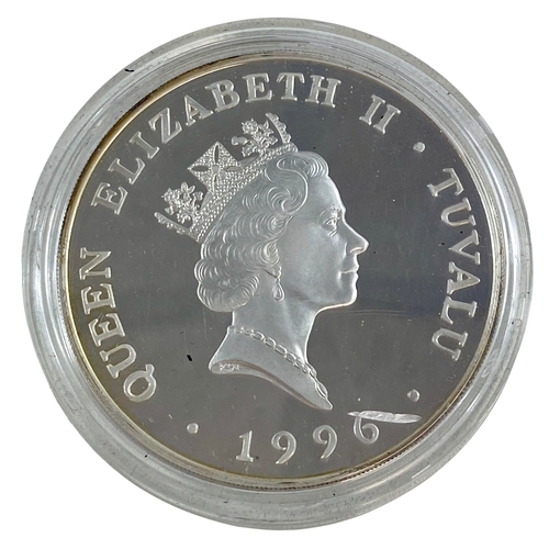 57 - Tuvalu silver proof $20 1996 155.96 grams .999 Silver Coin.
Brilliant, practically as struck.
Case d... 