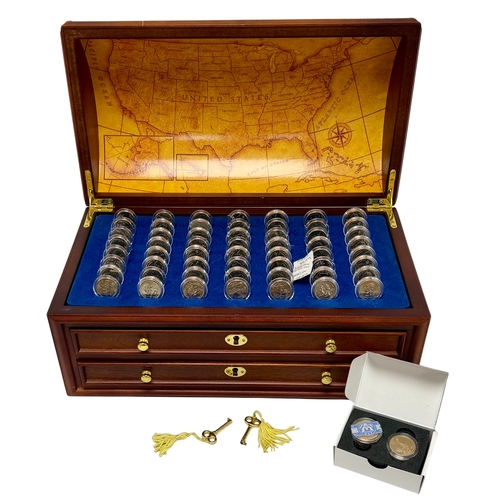 Complete set of US State Quarters in presentation Chest. Danbury Mint ...