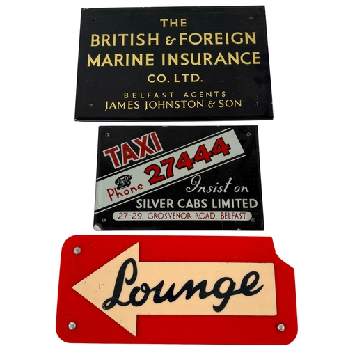 3 X Vintage advertising and directional signs. A red and cream plastic ...