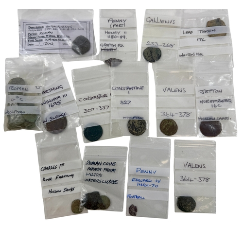 260 - Coin Group: Constantine I coin 307-337, Gallienus 253-268, Charles I Rose farthing, 17th century lea... 