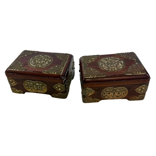 280 - Chinese style hardwood and brass mounted dressing table set, comprising a small cabinet with twin do... 