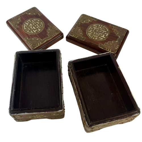 280 - Chinese style hardwood and brass mounted dressing table set, comprising a small cabinet with twin do... 