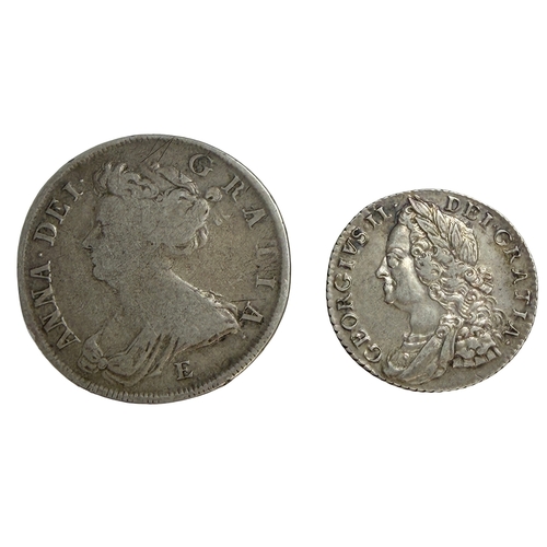 290 - Anne Silver Halfcrown 1707 E below bust, George III Shilling 1758.
Fine to very fine.