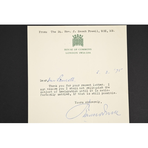 102 - Enoch Powell (1912 - 1998) Original Signature on letter dated 1975.