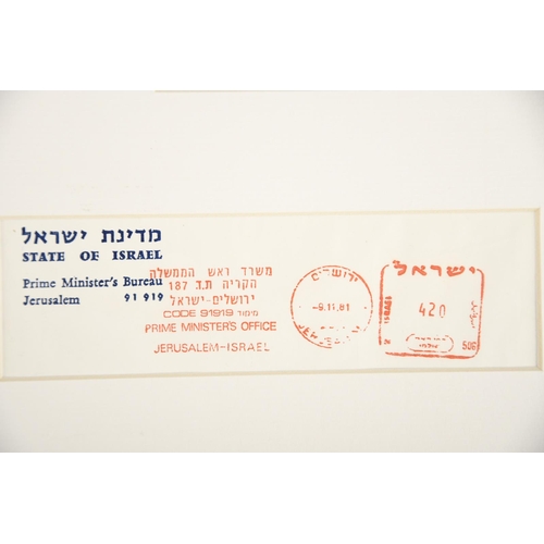 25 - Menachem Begin  (1913 - 1992) Original Signature.