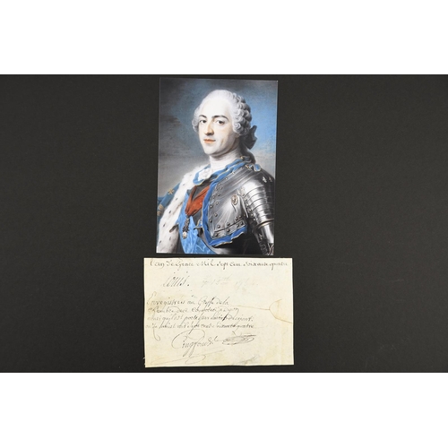 71 - Louis XV (1710 - 1774) Original Signature dated 1764.