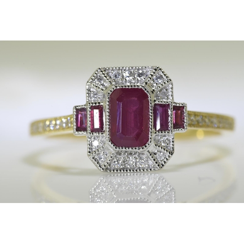 14 - Ruby & Diamond Ring Art Deco Style