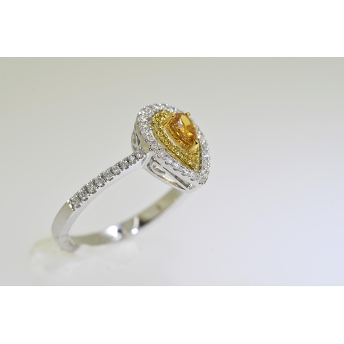 3 - Yellow, Cognac & White Diamond Pear Shaped Ring