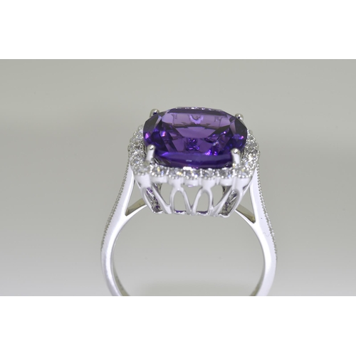 51 - 7.53 Carat Amethyst & Diamond Ring