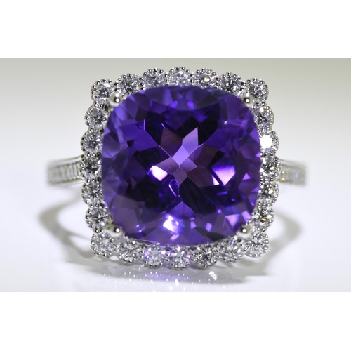 51 - 7.53 Carat Amethyst & Diamond Ring