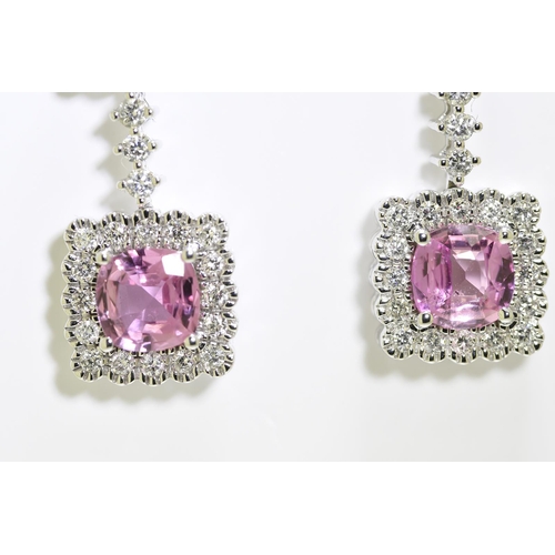 6 - Pink Sapphire & Diamond earrings set in 18 carat white gold.