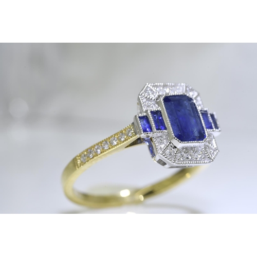 65 - Blue Sapphire & Diamond Art Deco Style Ring