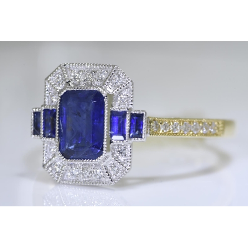 65 - Blue Sapphire & Diamond Art Deco Style Ring