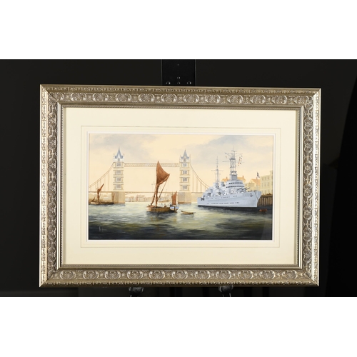 75 - Original Painting of HMS Belfast in the Thames by Ken Hammond