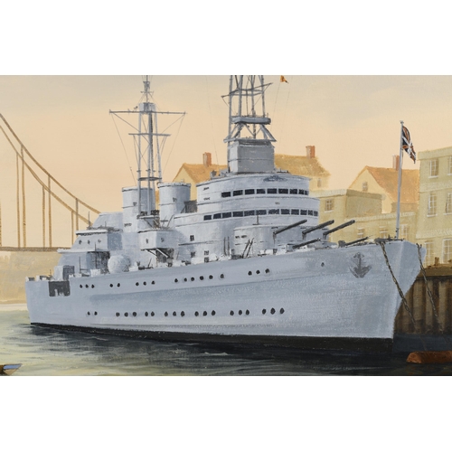 75 - Original Painting of HMS Belfast in the Thames by Ken Hammond