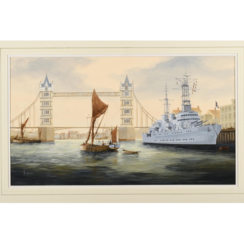 75 - Original Painting of HMS Belfast in the Thames by Ken Hammond