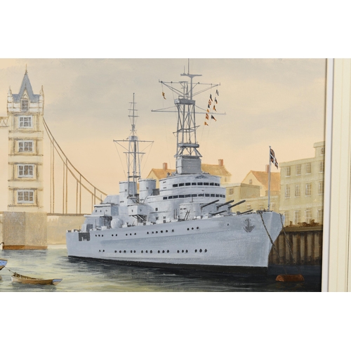 75 - Original Painting of HMS Belfast in the Thames by Ken Hammond