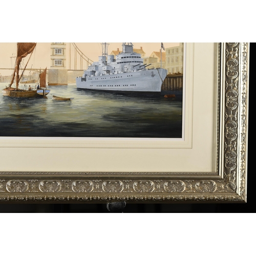 75 - Original Painting of HMS Belfast in the Thames by Ken Hammond