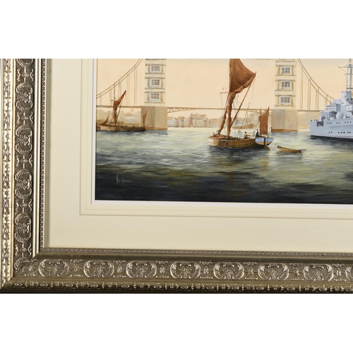 75 - Original Painting of HMS Belfast in the Thames by Ken Hammond