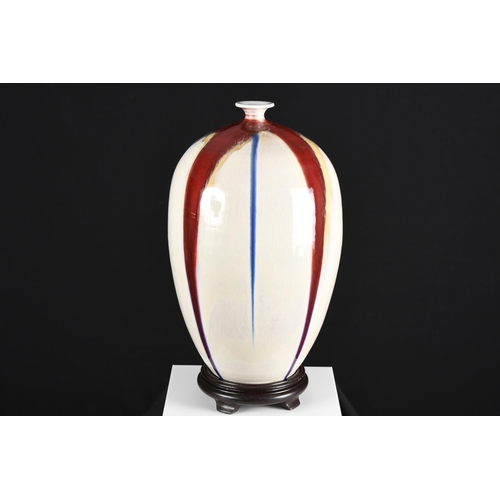 57 - Red, Blue, White Striped Porcelain Art Vase