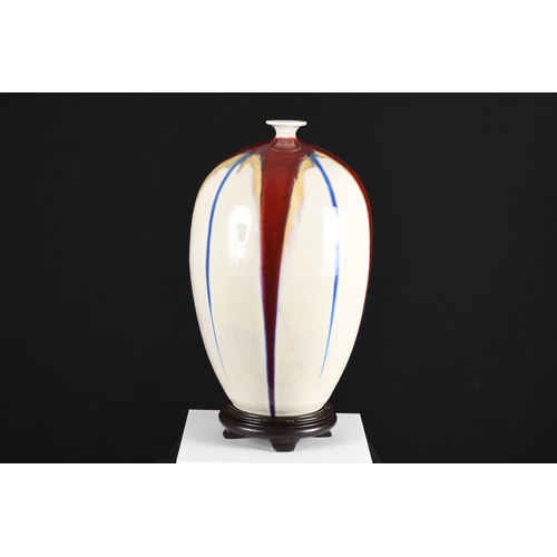 57 - Red, Blue, White Striped Porcelain Art Vase