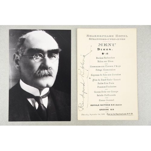 106 - Rudyard Kipling (1865 - 1936) Original Signature on hotel menu dated 1932.