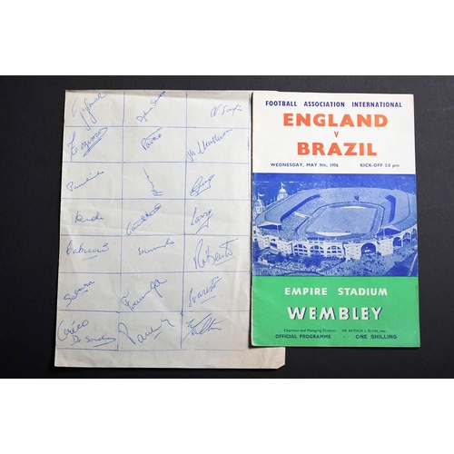 125 - The Autographs of the Brazilian team who played England at Wembley on 9th May 1956.