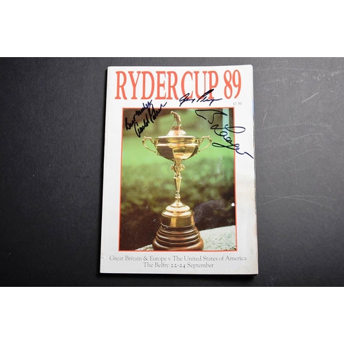 129 - An autographed 1989 Ryder Cup programme, the front cover signed by Arnold Palmer, Gary Player & Bern... 