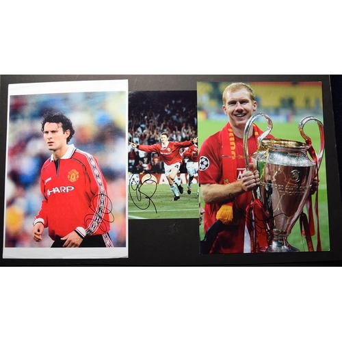 130 - Ryan Giggs, Paul Scholes, Brian Robson & Steve Bruce, original signatures on photos.