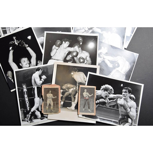 88 - Barry McGuigan & John Conteh black & white press Photographs & 2 original silkwork pictures.