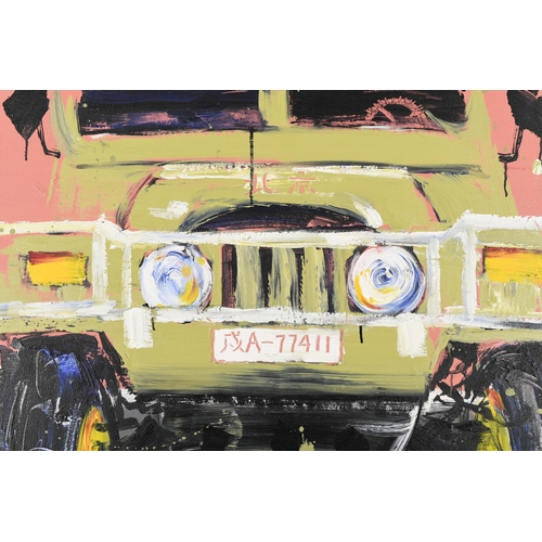 82 - Very Large Striking Original Oil on Canvas of a 4x4