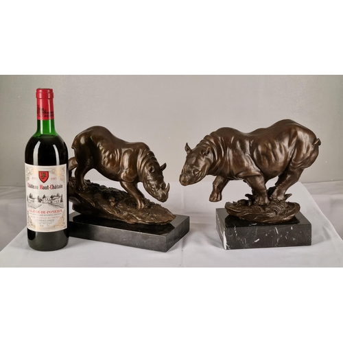 159 - Pair of Bronze Rhino Sculptures