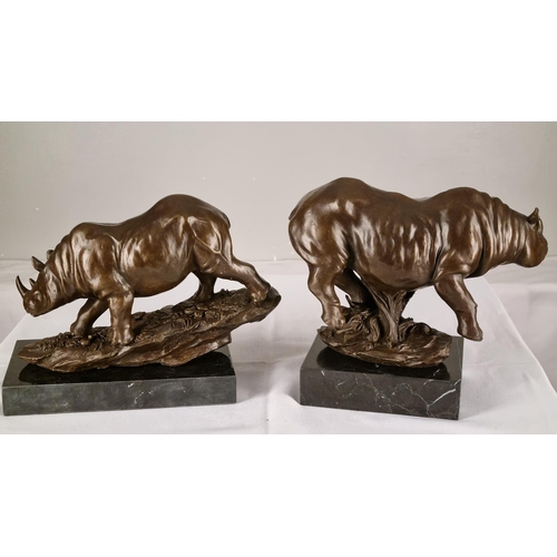 159 - Pair of Bronze Rhino Sculptures