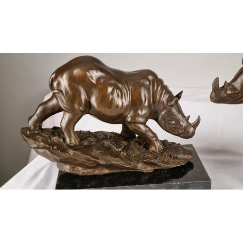 159 - Pair of Bronze Rhino Sculptures