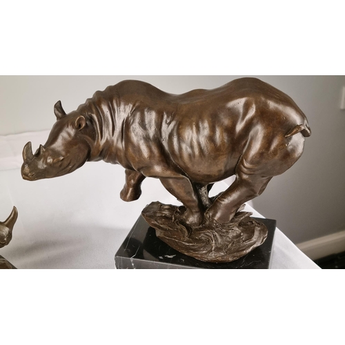 159 - Pair of Bronze Rhino Sculptures