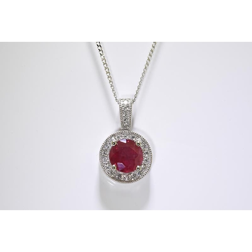 62 - Ruby & Diamond Pendant set in 18 carat white gold