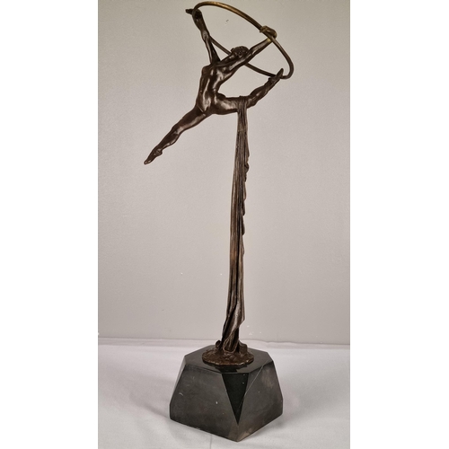 69 - Solid Bronze Dancing Lady with Hoop Sculpture